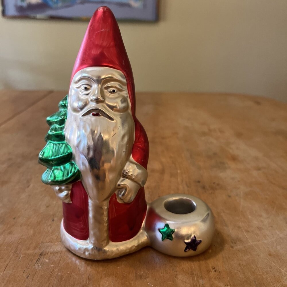 VINTAGE 1996 ENESCO OTAGIRI GLASS SANTA Taper Candle Holder 6.5" tall by 4.5"w s